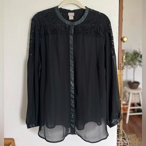 Chicos 4 Black Sheer Blouse with Lace Details
